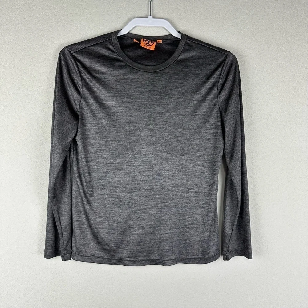Tory Burch Metallic Gray Silver Performance Casual Luxury Long Sleeve Top XS